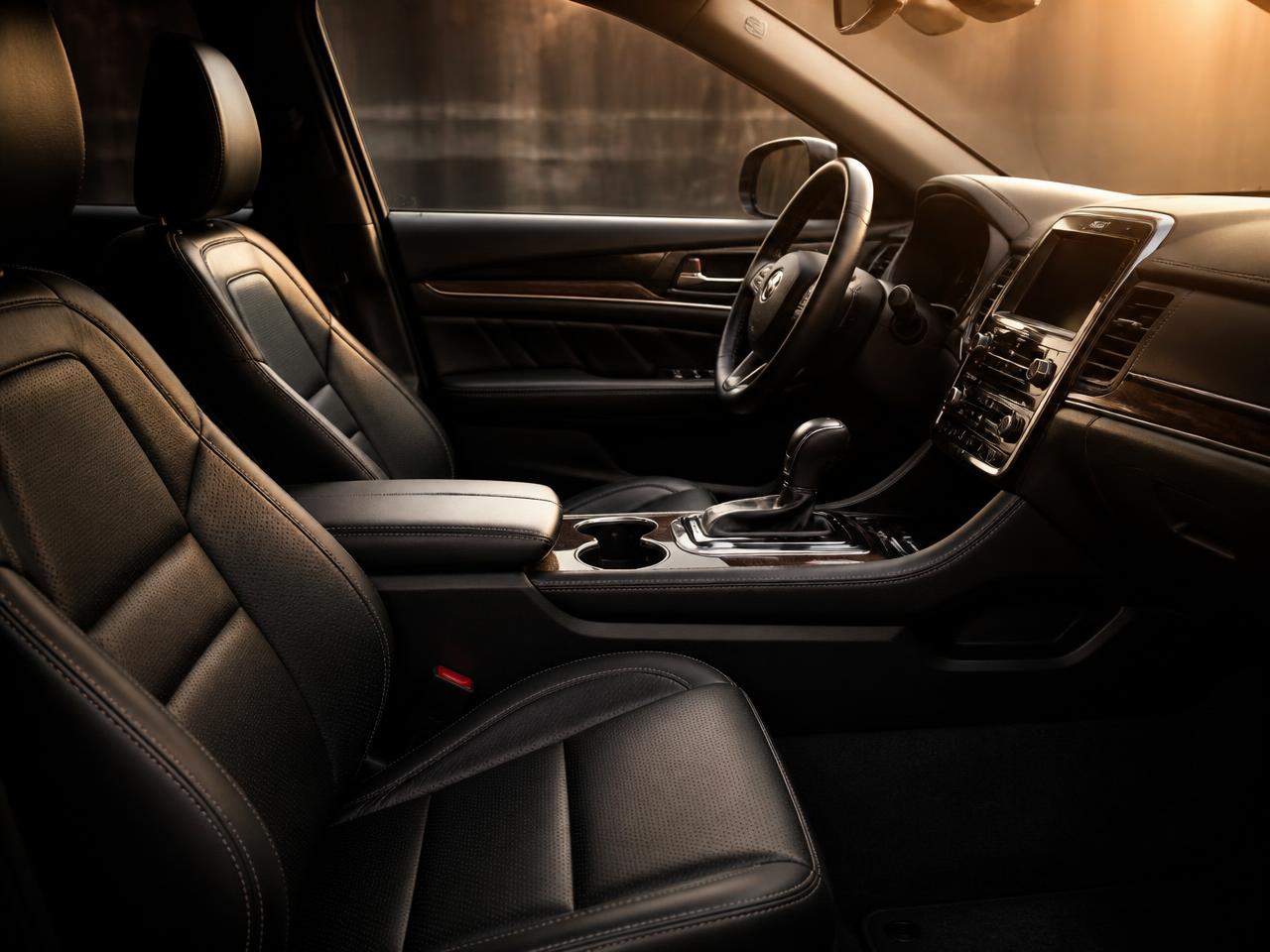 Conditioned black leather car interior after interior detailing
